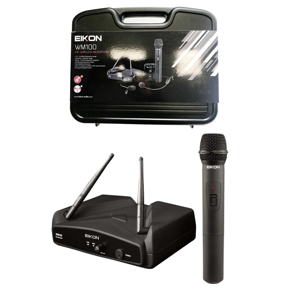 EIKON WM100M Radio Microfono Wireless Palmare doppia antenna Custodia cavo