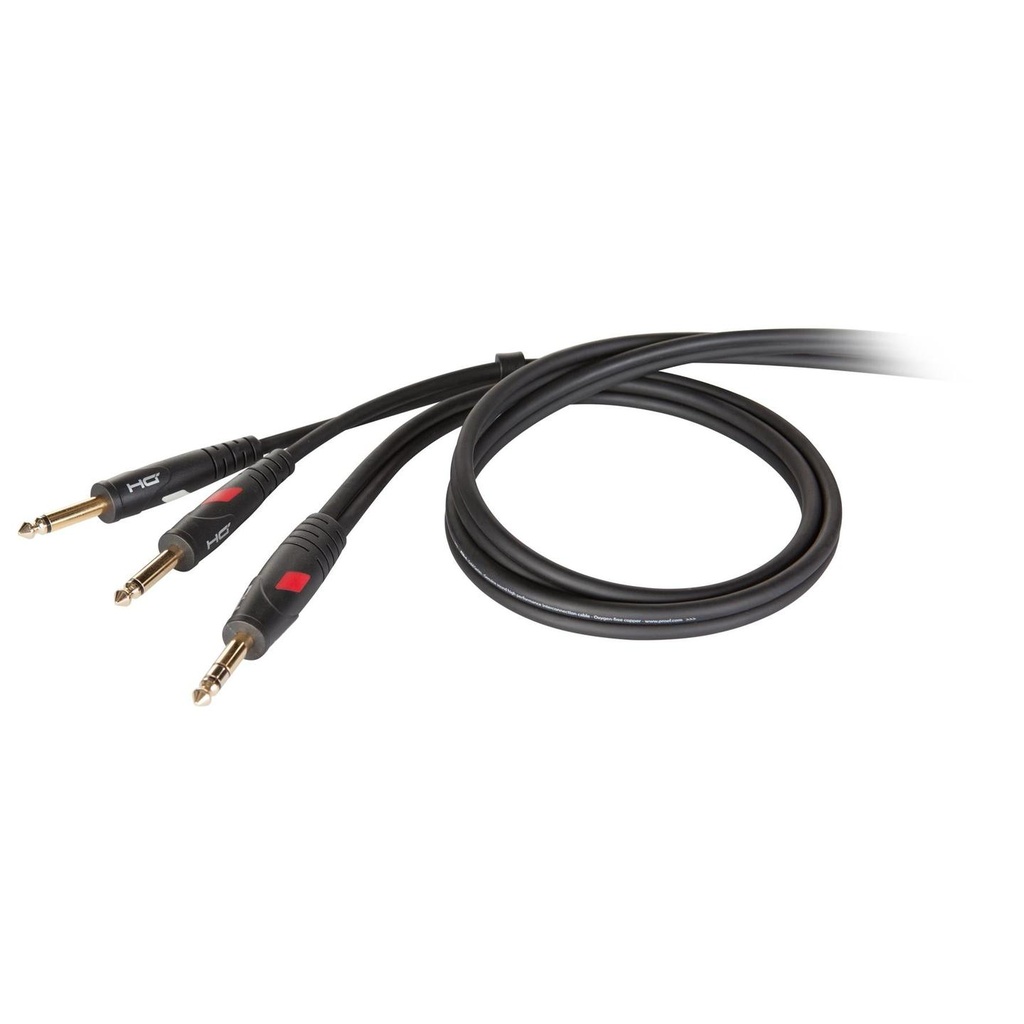[7325] Proel DHG540LU5 Cavo professionale Jack 6.3mm Stereo a 2 Jack 6.3mm Mono 5mt