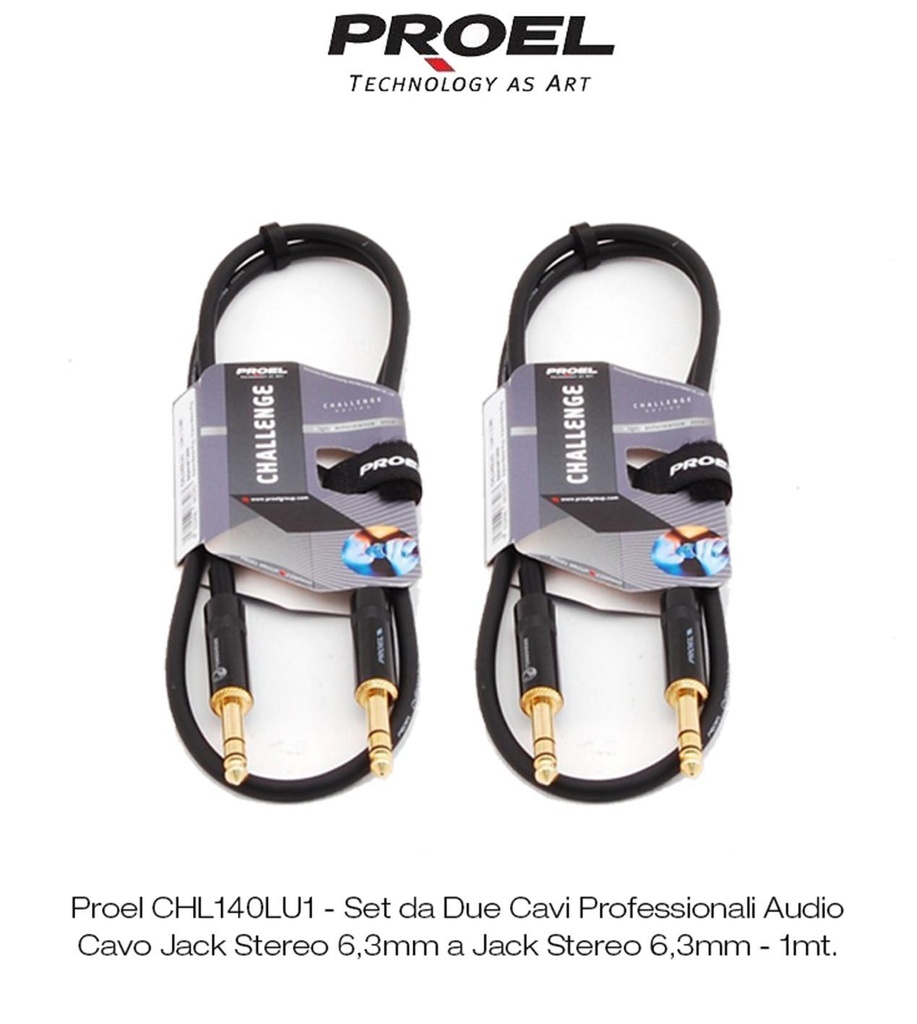 Proel CHL140LU1 - 2 Cavi 1mt professionale BILANCIATO jack stereo 6.3 mm